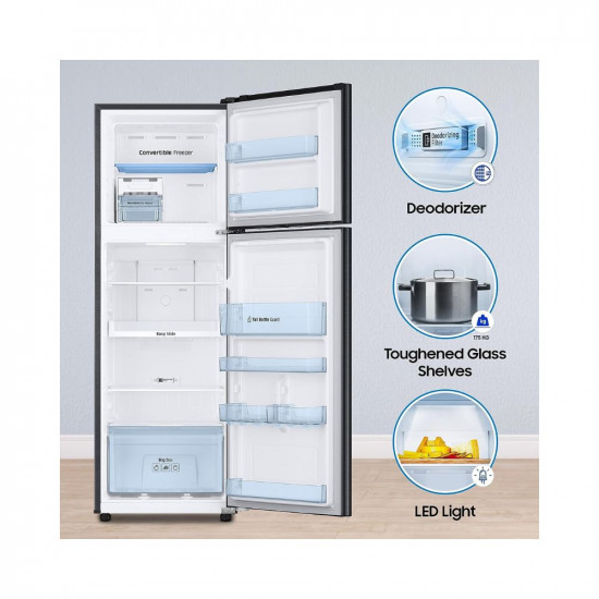 Samsung 256L 3 Star Convertible Digital Inverter with Display Frost-Free Double Door Refrigerator (RT30C3733BX/HL,Luxe Black, 2023 Model, Gross Volume 275 Litres)