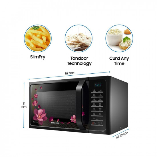 Samsung 28 L Convection Microwave Oven (MC28A5025VP/TL, Black with Magnolia Pattern, Slim Fry)