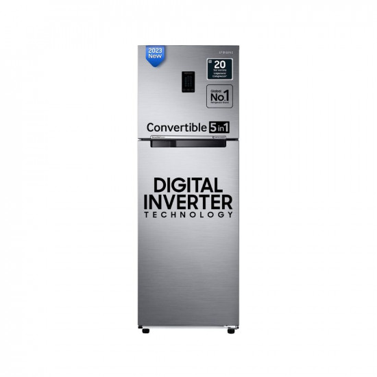 Samsung 322L 3 Star Convertible 5In1, Digital Inverter with Display Frost-Free Double Door Refrigerator (RT37C4523S8/HL,Elegant Inox, 2023 Model)