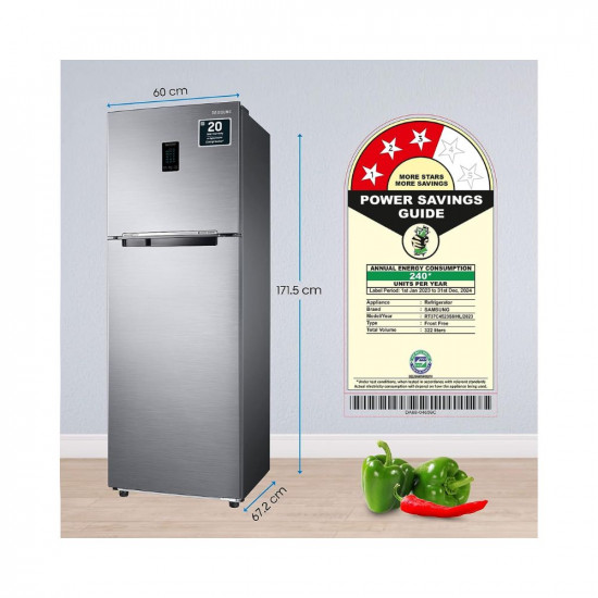 Samsung 322L 3 Star Convertible 5In1, Digital Inverter with Display Frost-Free Double Door Refrigerator (RT37C4523S8/HL,Elegant Inox, 2023 Model)