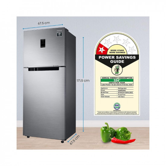 Samsung 363 L 1 Star Convertible 5In1, Digital Inverter Frost Free Double Door Refrigerator (RT39C5511S9/HL, Silver, Refined Inox, 2023 Model)