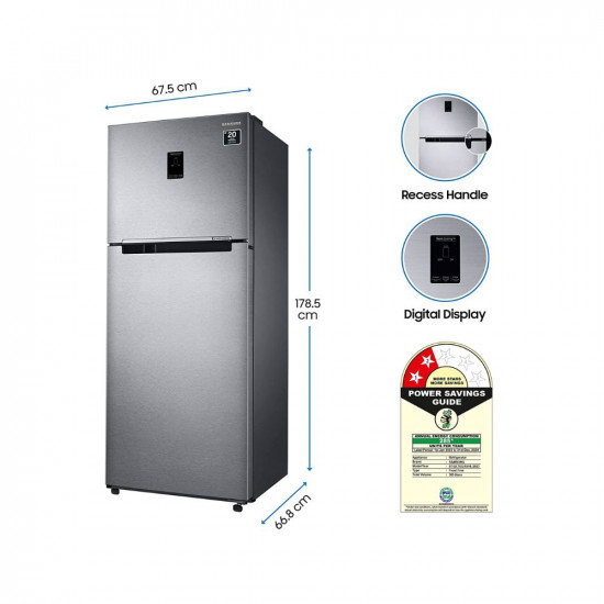 Samsung 385 L 2 Star Convertible 5In1, Digital Inverter with Display Frost Free Double Door Refrigerator (RT42C5532S9/HL, Silver, Refined Inox, 2023 Model)