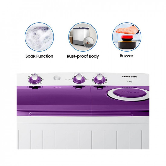 Samsung 6 kg, 5 star, Semi-Automatic Washing Machine (WT60R2000LL/TL, Air Turbo Drying, LIGHT GRAY)