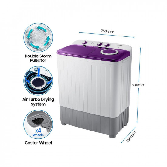 Samsung 6 kg, 5 star, Semi-Automatic Washing Machine (WT60R2000LL/TL, Air Turbo Drying, LIGHT GRAY)