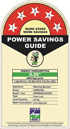 Samsung 6.0 Kg Inverter 5 star Fully-Automatic Front Loading Washing Machine (WW60R20GLSS/TL, Silver, Hygiene steam)