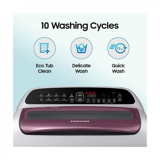 Samsung 6.5 Kg 5 Star Inverter Fully-Automatic Top Loading Washing Machine (WA65T4262FS/TL , Silver, Wobble technology)