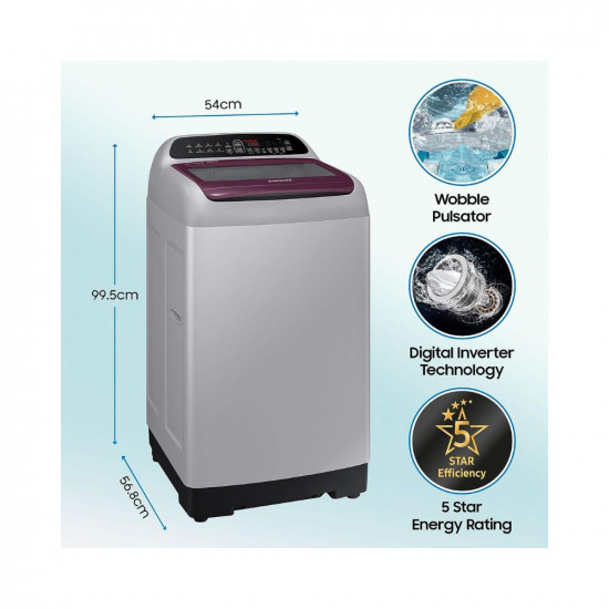 Samsung 6.5 Kg 5 Star Inverter Fully-Automatic Top Loading Washing Machine (WA65T4262FS/TL , Silver, Wobble technology)