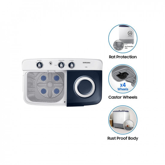 Samsung 6.5 kg, 5 star, Semi-Automatic Washing Machine (WT65R2200LL/TL, Air Turbo Drying, LIGHT GRAY)