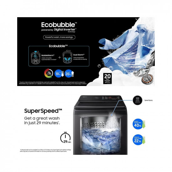 Samsung 7 kg, 5 star, Eco Bubble Technology, Super Speed, Digital Inverter Motor, Dual Storm, Fully-Automatic Top Load Washing Machine (WA70BG4545BGTL, Light Gray)