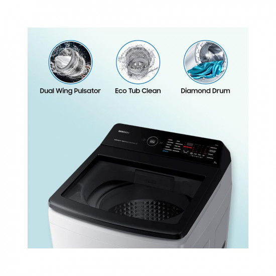Samsung 7 kg, 5 star, Eco Bubble Technology, Wi-Fi, Digital Inverter Motor, Dual Storm, Fully-Automatic Top Load Washing Machine (WA70BG4582BYTL, Hygiene Steam, Lavender Gray)