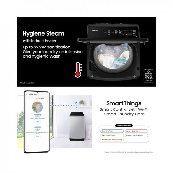Samsung 7 kg, 5 star, Eco Bubble Technology, Wi-Fi, Digital Inverter Motor, Dual Storm, Fully-Automatic Top Load Washing Machine (WA70BG4582BYTL, Hygiene Steam, Lavender Gray)