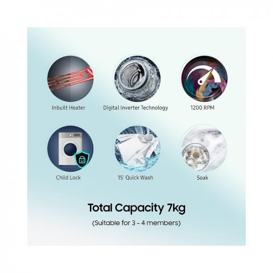 Samsung 7 Kg 5 Star Inverter Fully Automatic Front Load Washing Machine (WW70T4020CX1TL Inox, In-Built Heater)