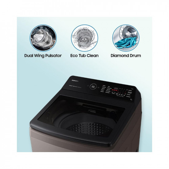 Samsung 7 Kg '5 Star Ecobubble™ Wi-Fi, Inverter Fully Automatic Top Load Washing Machine (WA70BG4542BYTL_Lavender Gray), Bubble Storm technology