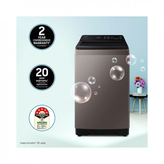 Samsung 7 Kg '5 Star Ecobubble™ Wi-Fi, Inverter Fully Automatic Top Load Washing Machine (WA70BG4542BYTL_Lavender Gray), Bubble Storm technology