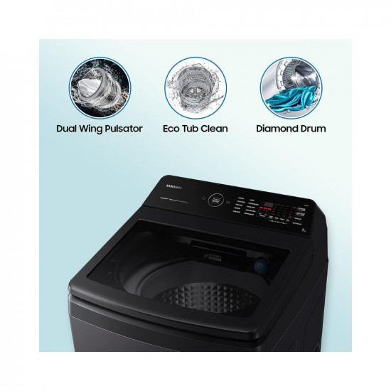 Samsung 7 Kg '5-star Ecobubble™ Wi-Fi Inverter Fully-Automatic Top Load Washing Machine (WA70BG4546BVTL,Black Caviar), Bubble Storm & Super Speed Technology