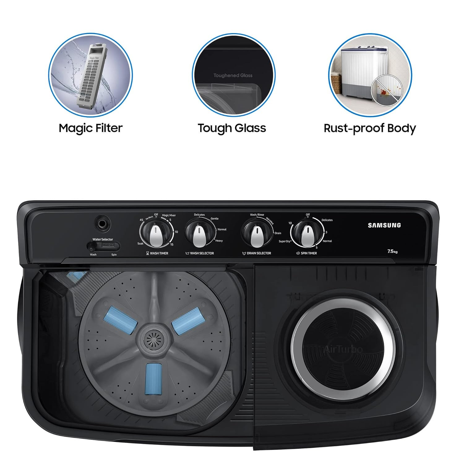 Samsung 75 Kg 5 Star Semi Automatic Top Load Washing Machine WT75B3200GDTLDARK GRAY