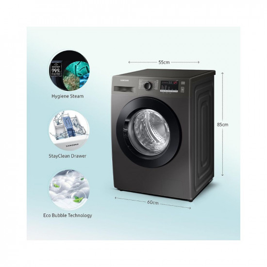 Samsung 8 kg, 5 Star, Digital Inverter Motor, Fully-Automatic Front Load Washing Machine (WW80T4040CX1TL, Hygiene Steam, Inox)