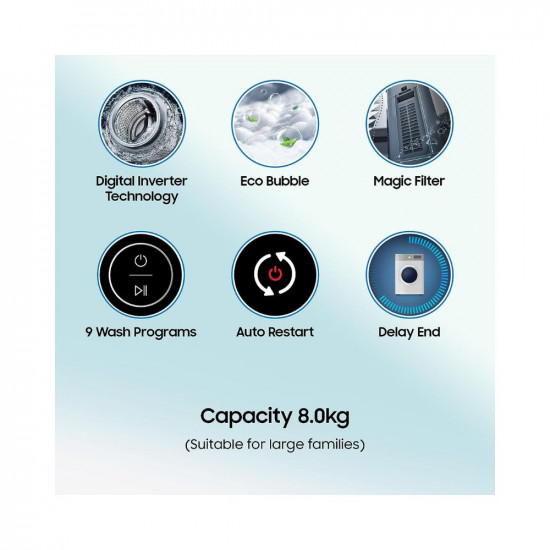 Samsung 8 kg, 5 star, Eco Bubble Technology, Digital Inverter Motor, Dual Storm, Fully-Automatic Top Load Washing Machine (WA80BG4441BGTL, Light Gray)