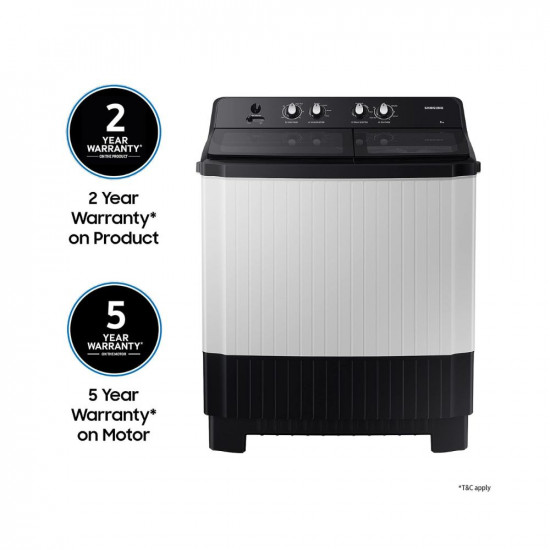 Samsung 8 kg, 5 Star, Hexa Storm Pulsator, Soft Closing Door and Toughened Glass Lid Semi-Automatic Top Load Washing Machine (WT80B3560GY/TL, LIGHT GRAY)