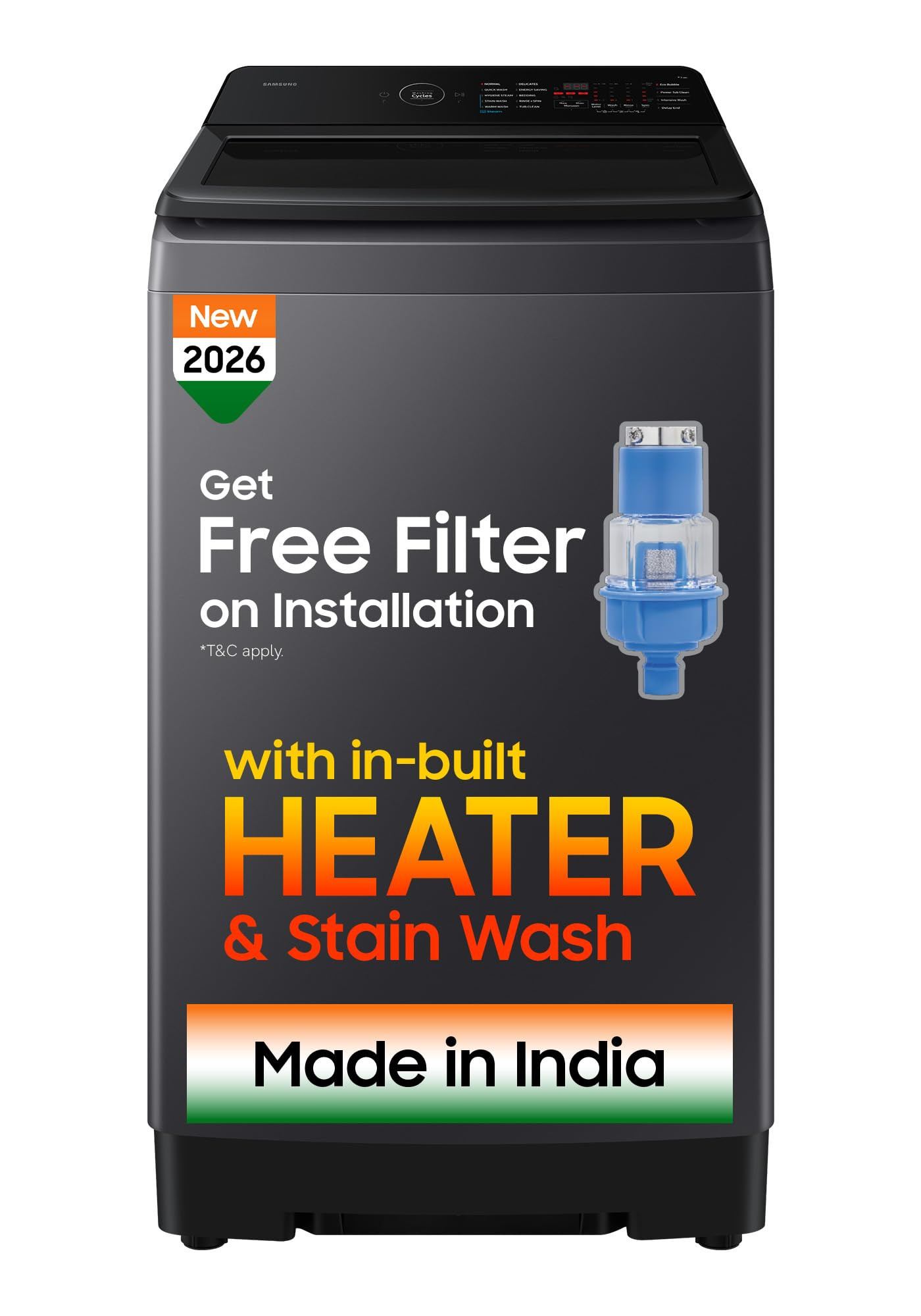 Samsung 8 Kg 5 Star Hygiene Steam Ecobubble Quick Wash Soft Closing Door Digital Inverter Fully-Automatic Top Load Washing Machine WA40F08H2CTL In-Built Heater Stainwash Deep Charcoal