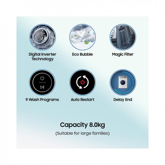 Samsung 8 Kg 5 Star Inverter Fully Automatic Top Loading Washing Machine WA80BG4441BGTL Light Gray