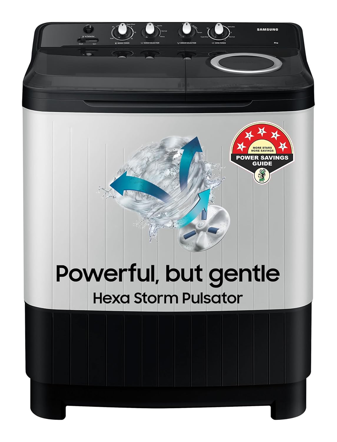 Samsung 8 kg 5 star Semi-Automatic Top Load Washing Machine WT80C4200GGTL Air Turbo Drying Light Gray 2023 Model