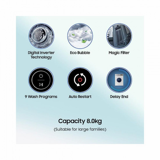 Samsung 8 Kg Inverter 5 Star Fully Automatic Top Load Ecobubble Washing Machine WA80BG4441BGTL