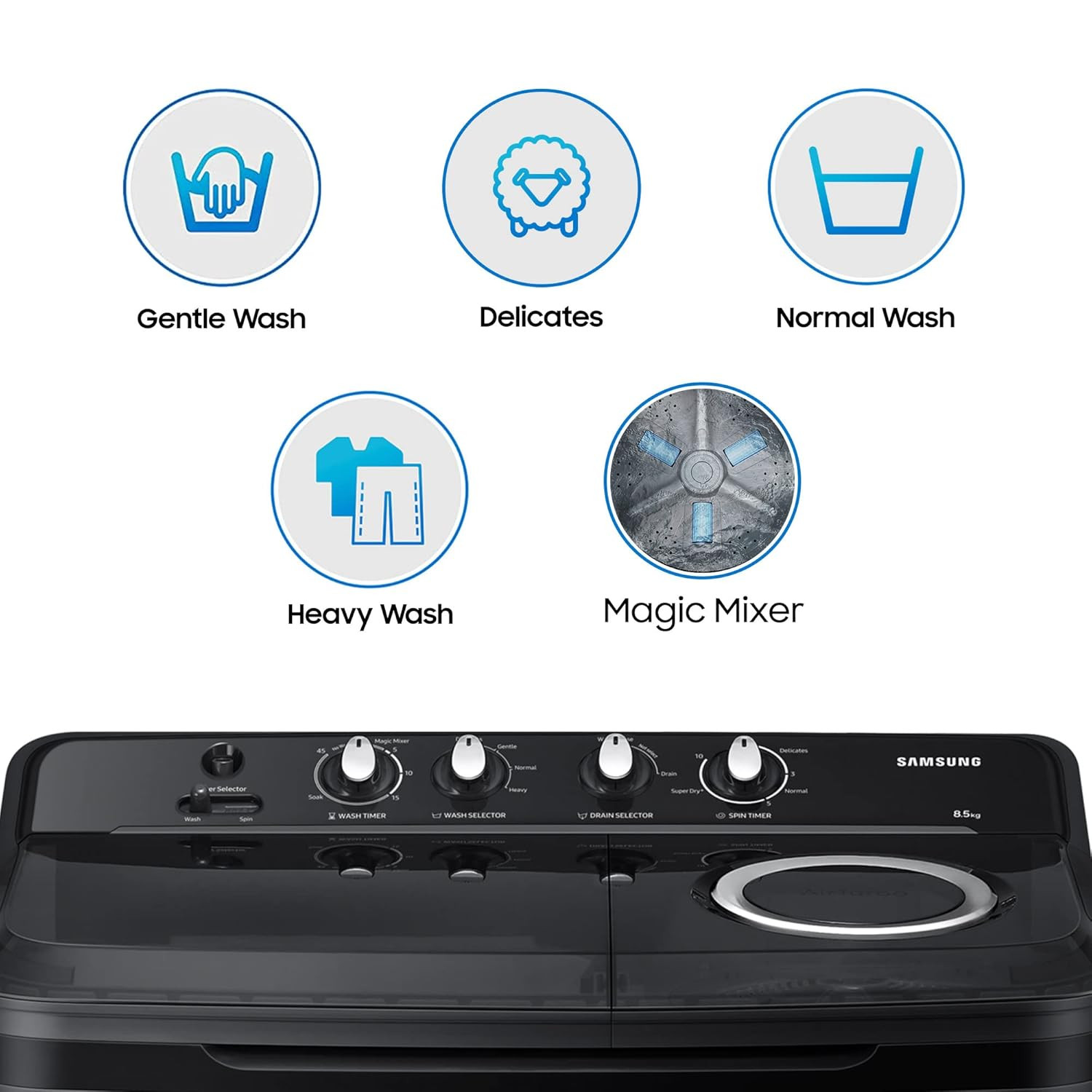 Samsung 85 Kg 5 Star Semi Automatic Top Load Washing Machine WT85B4200GDTLDARK GRAY