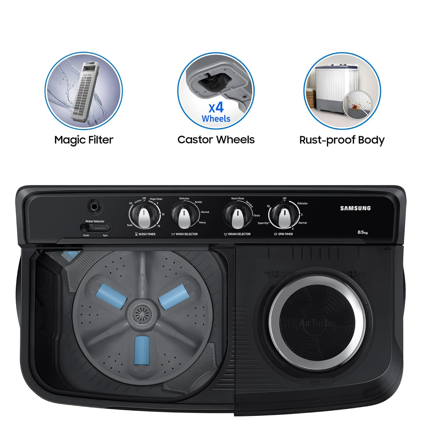 Samsung 85 Kg 5 Star Semi Automatic Top Load Washing Machine WT85B4200GDTLDARK GRAY