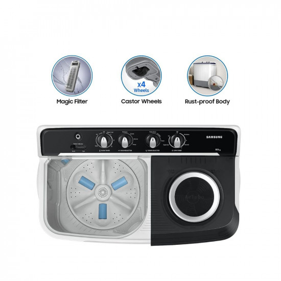 Samsung 8.5 kg, 5 star, Semi-Automatic Washing Machine (WT85B4200GG/TL, Air Turbo Drying, LIGHT GRAY)