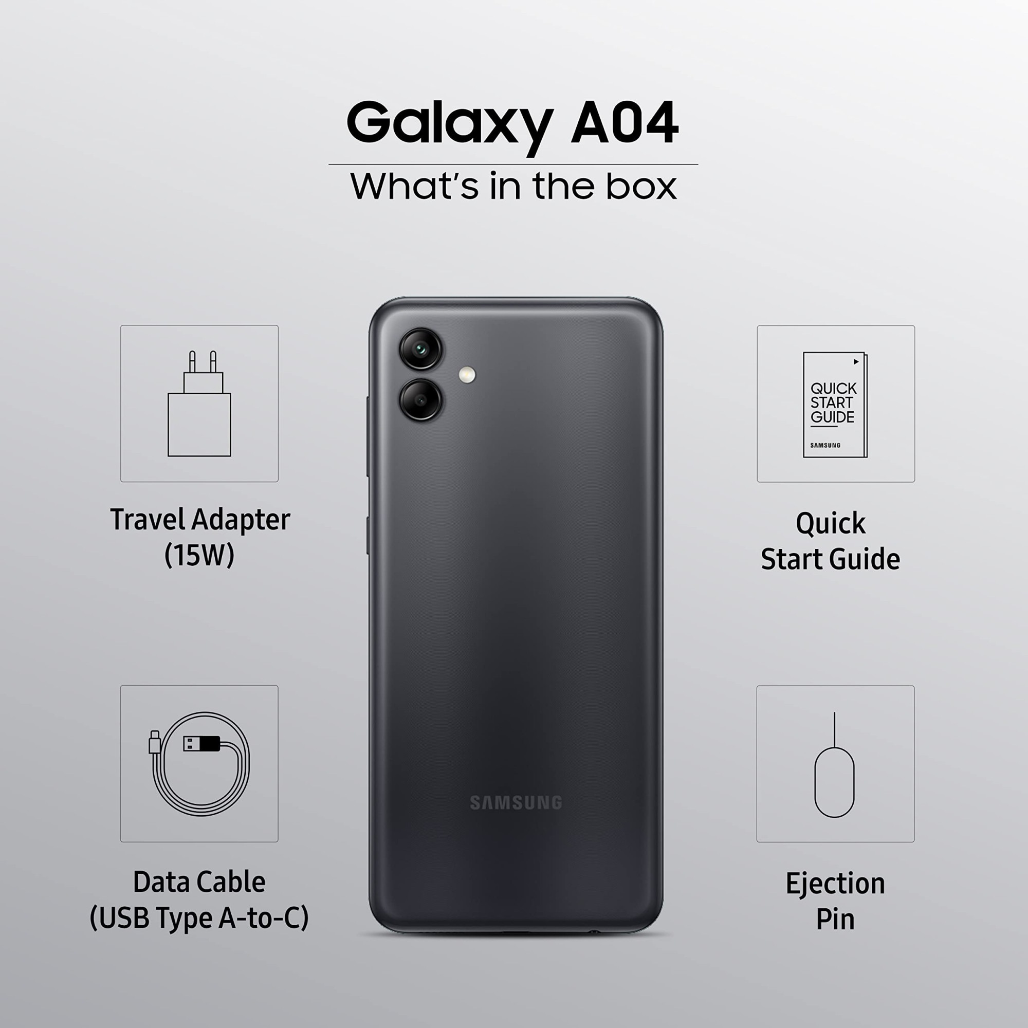 Samsung Galaxy A04 Black 4GB 64GB Storage  50 MP Rear Camera  Face Unlock  Upto 8GB RAM with RAM Plus  MediaTek Helio P35  5000 mAh Battery