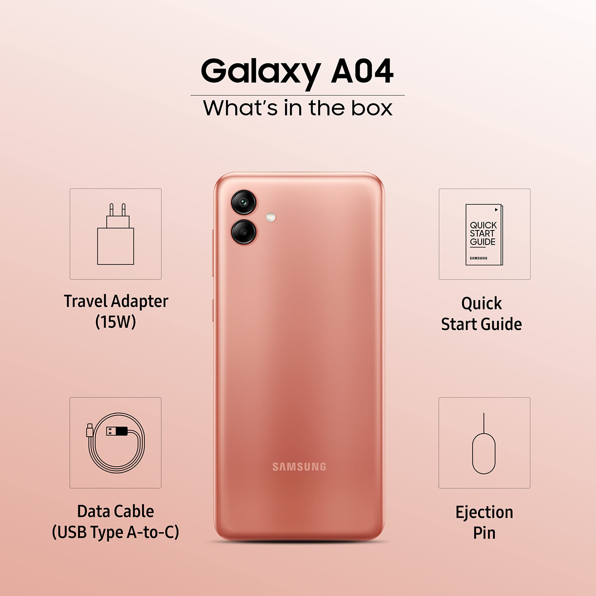 Samsung Galaxy A04 Copper 4GB 128GB Storage  50 MP Rear Camera  Face Unlock  Upto 8GB RAM with RAM Plus  MediaTek Helio P35  5000 mAh Battery