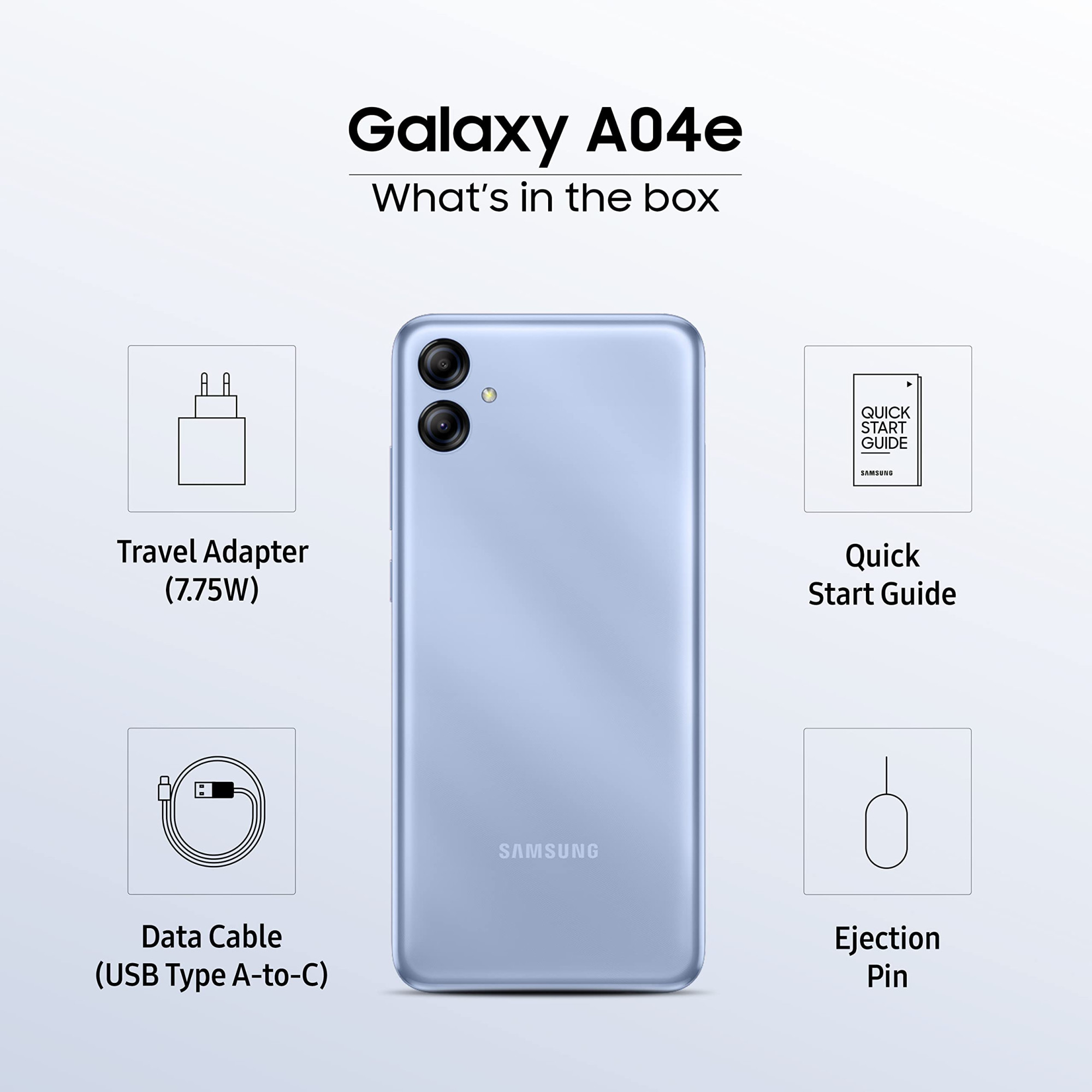Samsung Galaxy A04e Light Blue 3GB 32GB Storage  13 MP Rear Camera  Face Unlock  Upto 7GB RAM with RAM Plus  MediaTek Helio P35  5000 mAh Battery