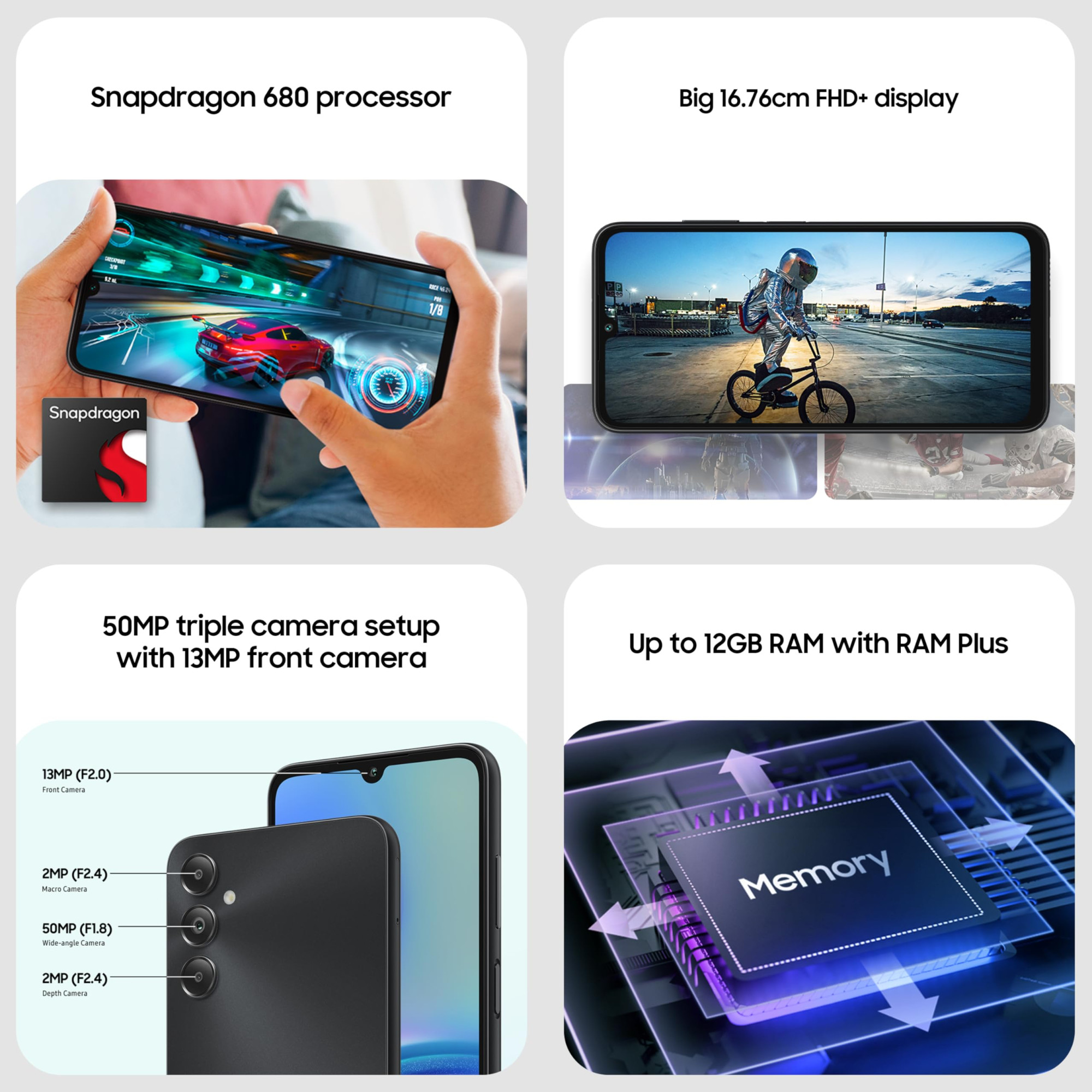 Samsung Galaxy A05s Light Violet 6GB 128GB Storage  50 MP Main Camera  Upto 12GB RAM with RAM Plus  Snapdragon 680  5000 mAh Battery