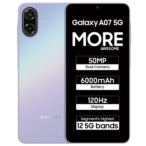 Image of Samsung Galaxy A07 5G Smartphone (Light Violet, 6GB RAM, 128GB Storage) | 120Hz Refresh Rate | Massive 6000mAh Battery | 50MP True Dual Camera | 6 Gen OS Upgrades | Knox Vault