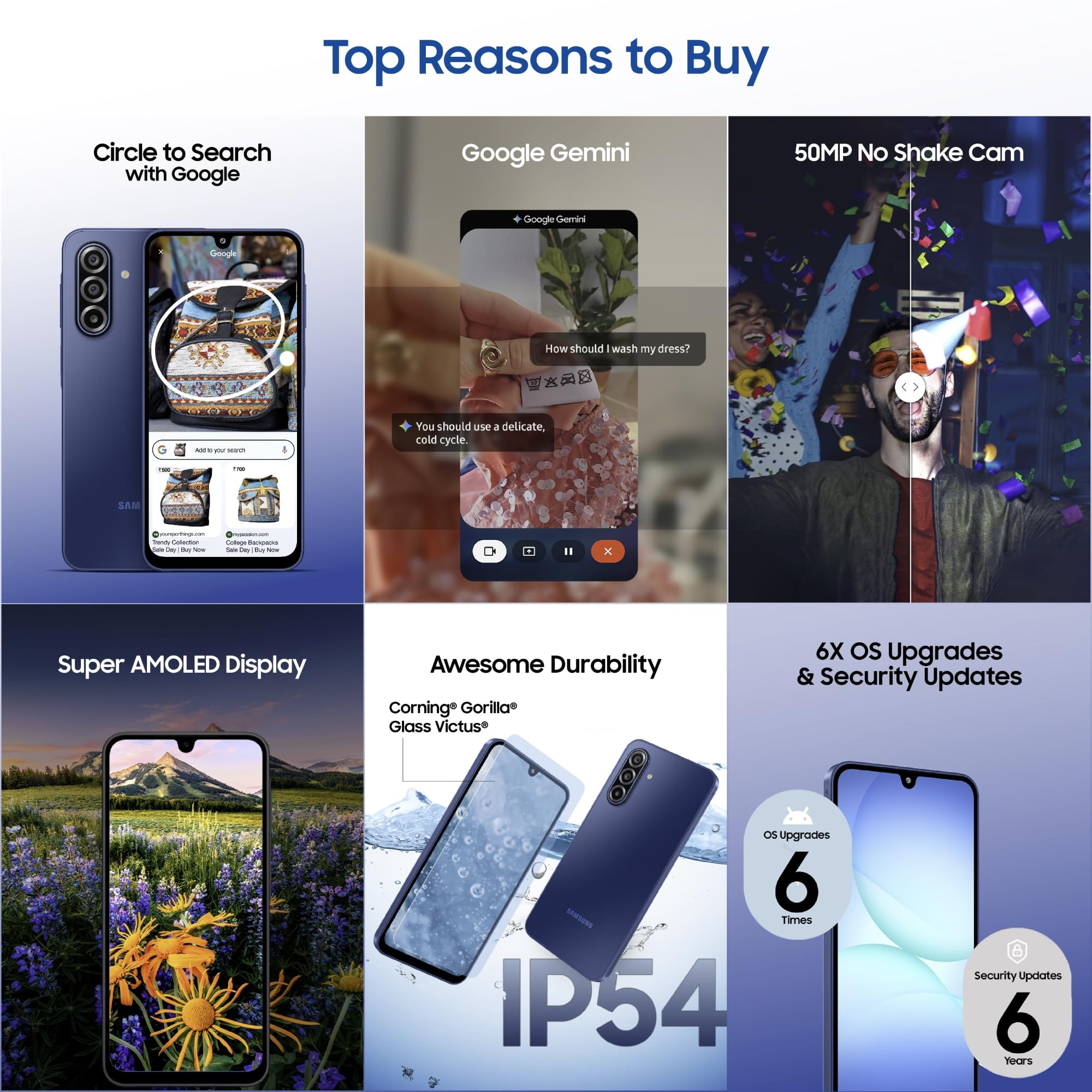 Samsung Galaxy A17 5G Blue 6GB RAM 128GB Storage  50 MP No Shake Camera  Gemini Live  Circle to Search  Super AMOLED  Corning Gorilla Glass Victus  75mm Sleek  AI