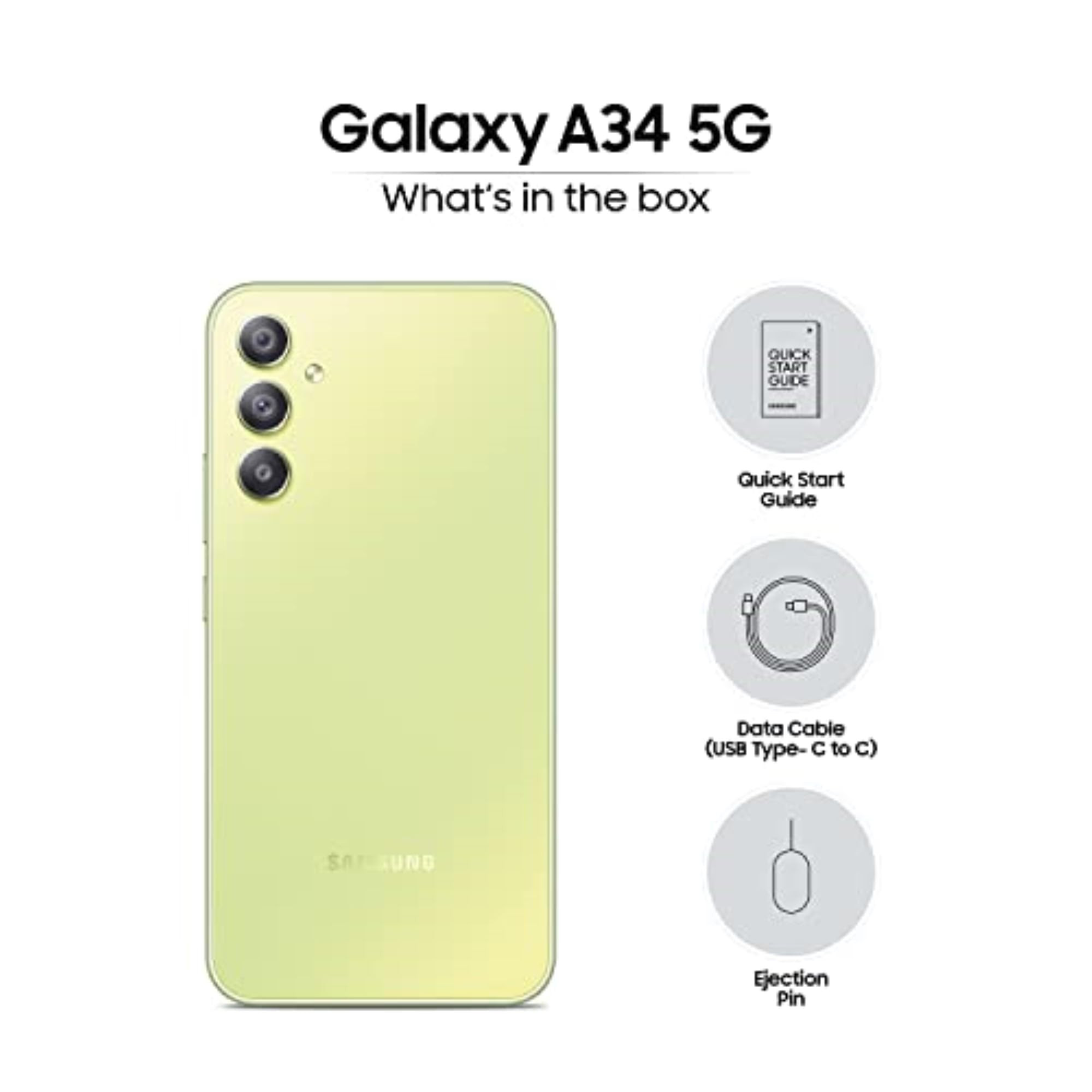 Samsung Galaxy A34 5G Awesome Lime 8GB 128GB Storage  48 MP No Shake Cam OIS  IP67  Gorilla Glass 5  Voice Focus  Without Charger