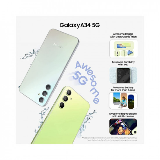 Samsung Galaxy A34 5G (Awesome Lime, 8GB, 256GB Storage) | 48 MP No Shake Cam (OIS) | IP67 | Gorilla Glass 5 | Voice Focus | Without Charger