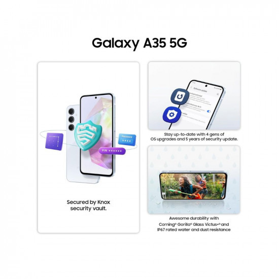 Samsung Galaxy A35 5G (Awesome Iceblue, 8GB RAM, 128GB Storage) | Premium Glass Back | 50 MP Main Camera (OIS) | Nightography | IP67 | Corning Gorilla Glass Victus+ | sAMOLED with Vision Booster
