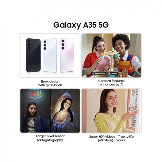 Samsung Galaxy A35 5G (Awesome Lilac, 8GB RAM, 128GB Storage) | Premium Glass Back | 50 MP Main Camera (OIS) | Nightography | IP67 | Corning Gorilla Glass Victus+ | sAMOLED with Vision Booster