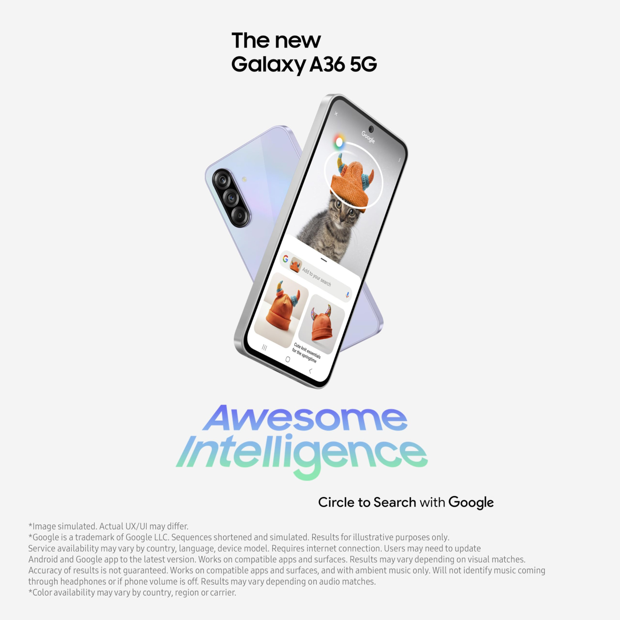 Samsung Galaxy A36 5G Awesome Lavender 12GB 256GB  Gemini Live  Awesome Intelligence AI Circle to Search My Filter Object Eraser  4nm Snapdragon Processor  Flagship Grade Camera