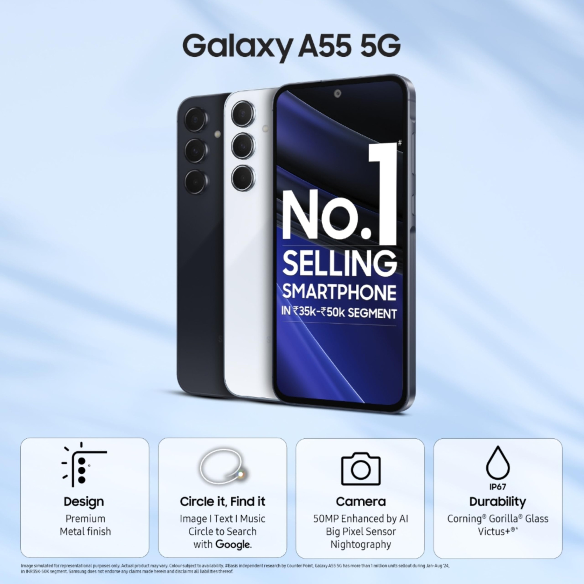 Samsung Galaxy A55 5G Awesome Navy 12GB RAM 256GB Storage  AI  Metal Frame  50 MP Main Camera OIS  Super HDR Video Nightography  IP67  Corning Gorilla Glass Victus  sAMOLED Display