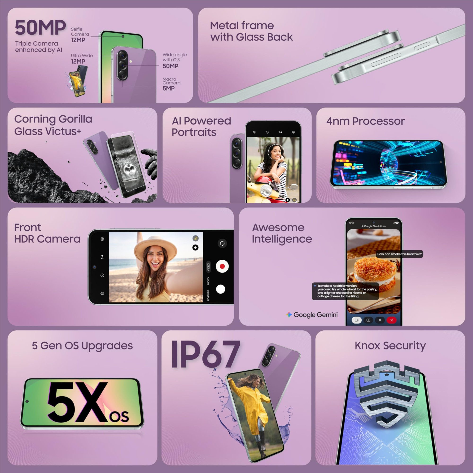 Samsung Galaxy A56 5G Awesome Violet Glow 8GB 128GB  Segment Most Complete Triple Camera  AI Editing  4nm Processor  sAMOLED Display Gorilla Glass Victus 5 Gen OS Upgrades