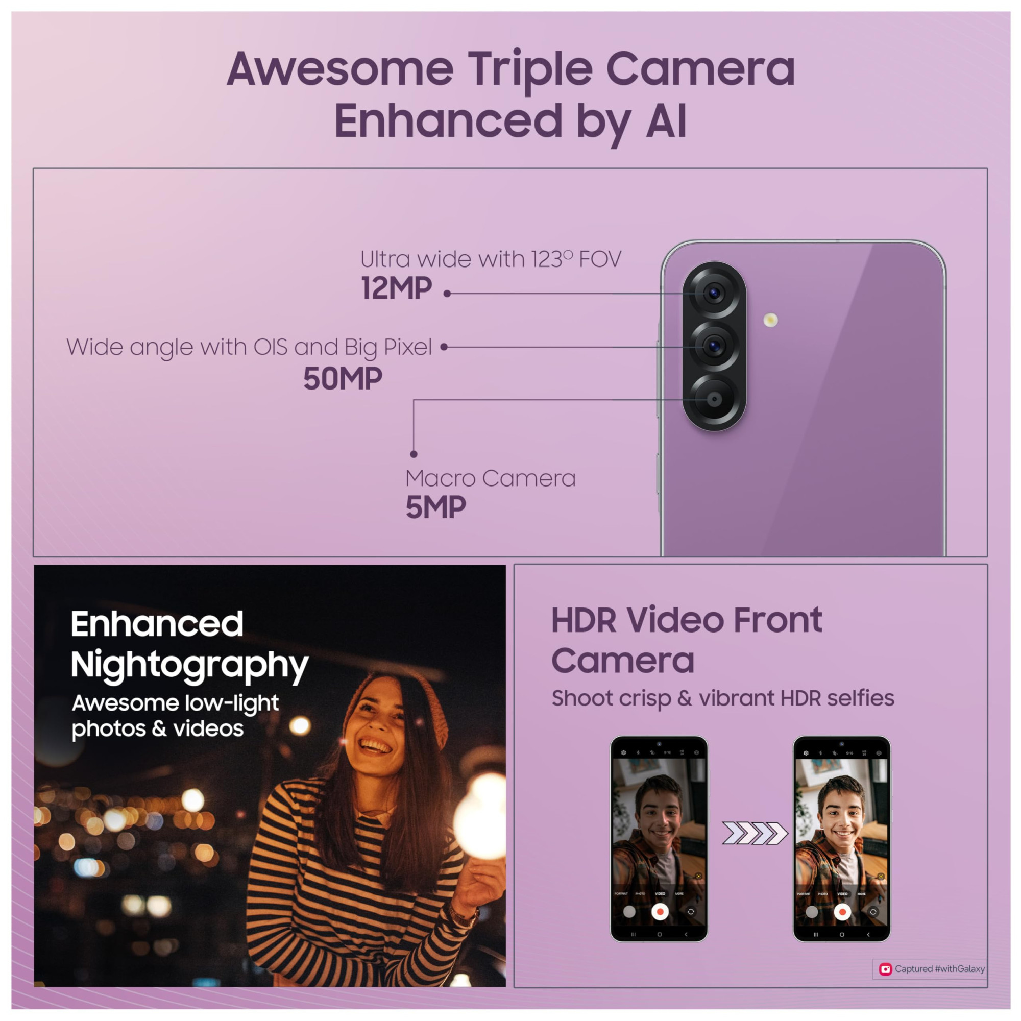 Samsung Galaxy A56 5G Awesome Violet Glow 8GB 128GB  Segment Most Complete Triple Camera  AI Editing  4nm Processor  sAMOLED Display Gorilla Glass Victus 5 Gen OS Upgrades