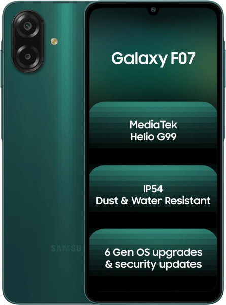 Image of Samsung Galaxy F07 Smartphone |6.7-inch HD+ Display | 50MP + 2MP Dual Rear Camera | 8MP Front Camera | 5000mAh Battery | Helio G99 Processor | Expandable Storage up to 2TB