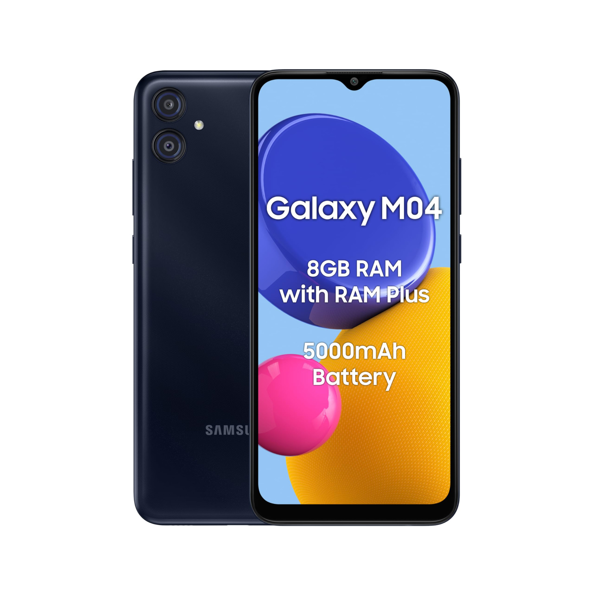 Samsung Galaxy M04 Dark Blue 4GB RAM 64GB Storage  Upto 8GB RAM with RAM Plus  MediaTek Helio P35 Octa-core Processor  5000 mAh Battery  13MP Dual Camera