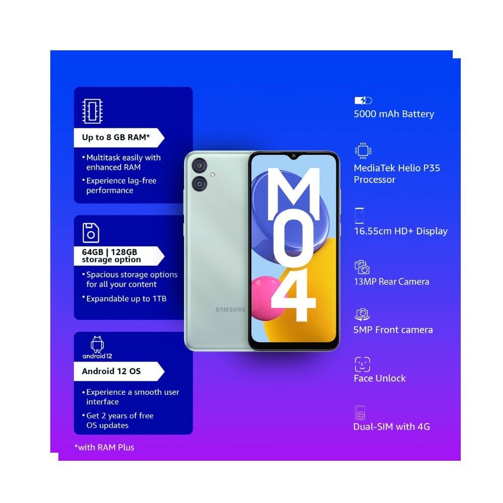 Samsung Galaxy M04 Light Green, 4GB RAM, 64GB Storage