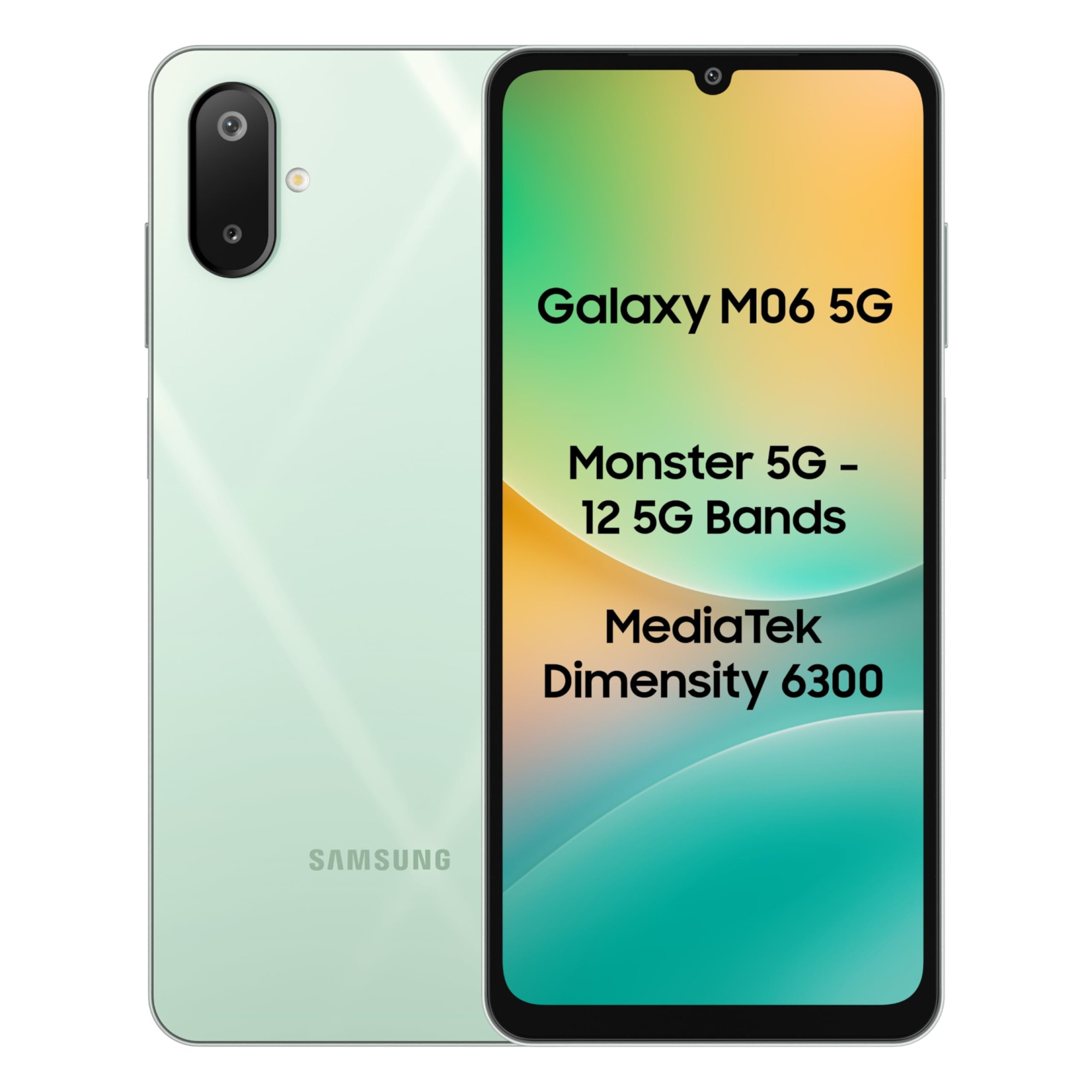 Samsung Galaxy M06 5G Sage Green 6GB RAM 128 GB Storage  MediaTek Dimensity 6300  AnTuTu Score 422K  12 5G Bands 25W Fast Charging  4 Gen of OS Upgrades  Without Charger
