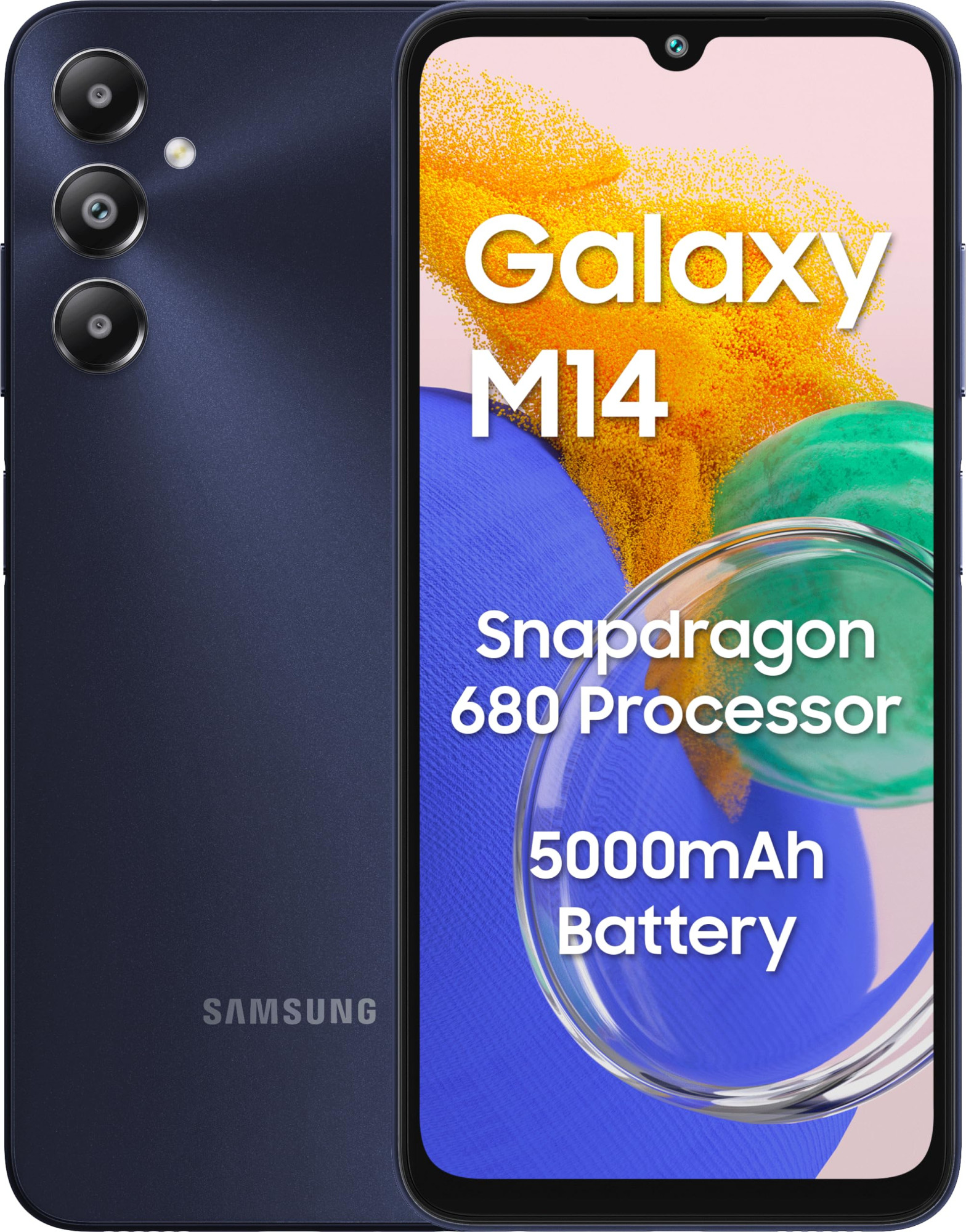 Samsung Galaxy M14 4G Sapphire Blue6GB128GB  50MP Triple Cam  5000mAh Battery  Snapdragon 680 Processor  2 Gen OS Upgrade  4 Year Security Update  12GB RAM with RAM Plus  Without Charger