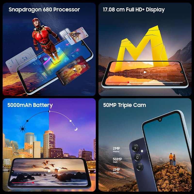 Samsung Galaxy M14 4G Sapphire Blue6GB128GB  50MP Triple Cam  5000mAh Battery  Snapdragon 680 Processor  2 Gen OS Upgrade  4 Year Security Update  12GB RAM with RAM Plus  Without Charger